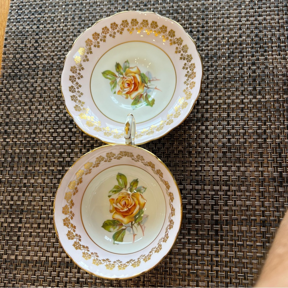 Tea Cup and Saucer. Light Pink Border with Yellow Rose
Center Hammersley Tea - Picture 6 of 11